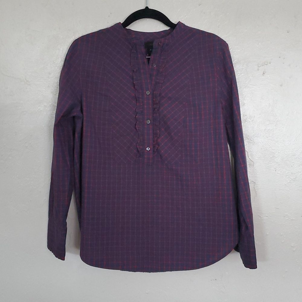 J. Crew Plaid Ruffle Detail Women's Top - Picture 2 of 9